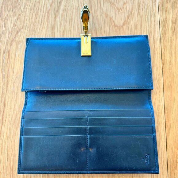 Vintage Gucci Tiger Head Black Leather Bi-Fold Wallet - Rare - Picture 4 of 14